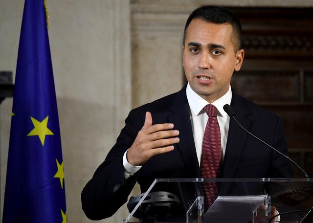 FILE PHOTO: Italian Foreign Minister Luigi di Maio speaks during a news conference with U.S. Secretary of State Mike Pompeo (not pictured) in Rome, Italy, October 2, 2019. REUTERS/Alberto Lingria