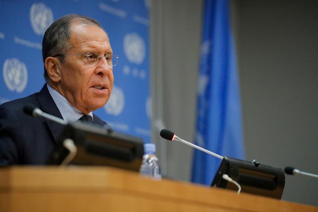 FILE PHOTO: Russian Foreign Minister Sergey Lavrov speaks during a news conference on the sidelines of the 74th session of the United Nations General Assembly at U.N. headquarters in New York, U.S., September 27, 2019.    REUTERS/Brendan McDermid