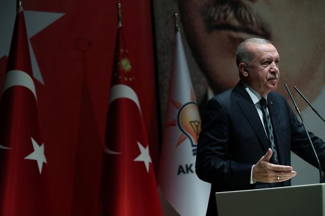 Turkish President Tayyip Erdogan speaks during a meeting of his ruling AK Party in Ankara, Turkey, October 10, 2019. Murat Kula/Presidential Press Office/Handout via REUTERS 