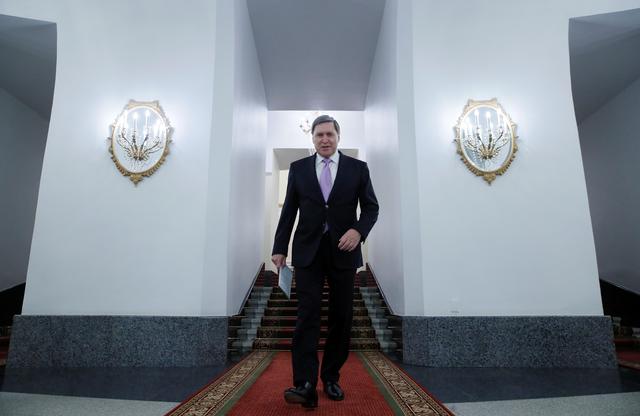 FILE PHOTO: Russia's presidential aide Yuri Ushakov approaches the media after a meeting of President Vladimir Putin with U.S. National Security Adviser John Bolton at the Kremlin in Moscow, Russia October 23, 2018. REUTERS/Maxim Shemetov