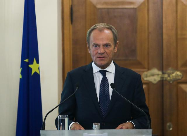 European Council, President Donald Tusk attends a news conference at the Presidential Palace in Nicosia, Cyprus October 11, 2019. REUTERS/Yiannis Kourtoglou/Pool