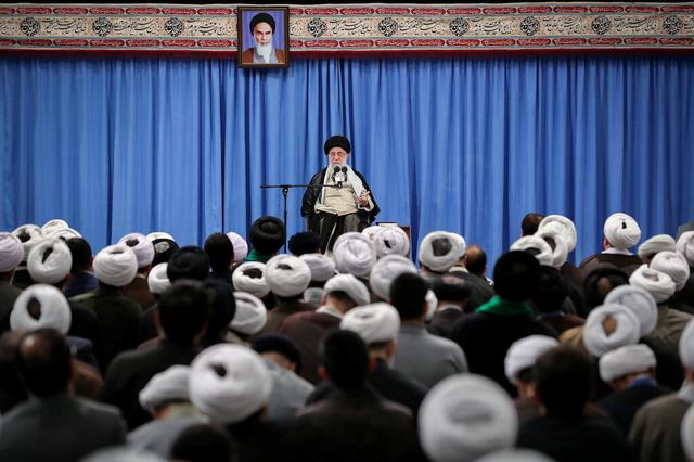 FILE PHOTO: Iran's Supreme Leader Ayatollah Ali Khamenei gives a speech to a group of scholars and seminary students of religious sciences in Tehran, Iran September 17, 2019. Official Khamenei website/Handout via REUTERS 