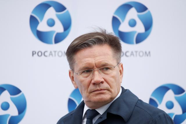 FILE PHOTO: Alexei Likhachev, General Director of Russian state nuclear agency Rosatom, attends a farewell ceremony before the floating nuclear power plant Akademik Lomonosov leaves the service base of Rosatomflot company for a journey along the Northern Sea Route to Chukotka from Murmansk, Russia August 23, 2019. REUTERS/Maxim Shemetov