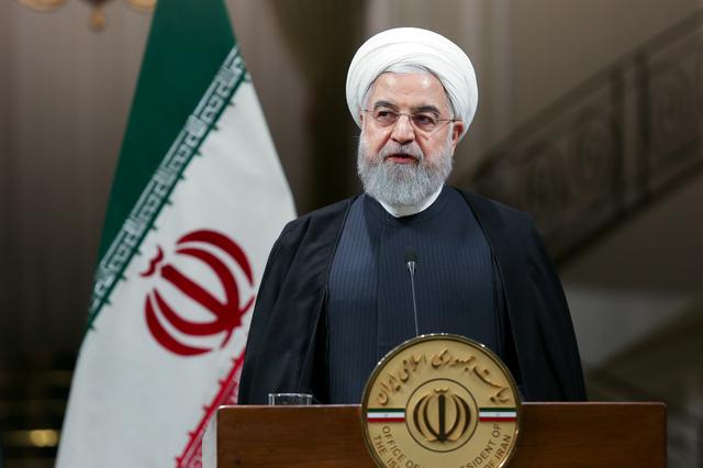 Iranian President Hassan Rouhani speaks during press conference with Pakistani Prime Minister Imran Khan in Tehran, Iran, October 13, 2019. Official Presidential website/Handout via REUTERS 