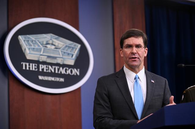 FILE PHOTO: U.S. Defense Secretary Mark Esper addresses reporters during a media briefing at the Pentagon in Arlington, Virginia, U.S., October 11, 2019. REUTERS/Erin Scott