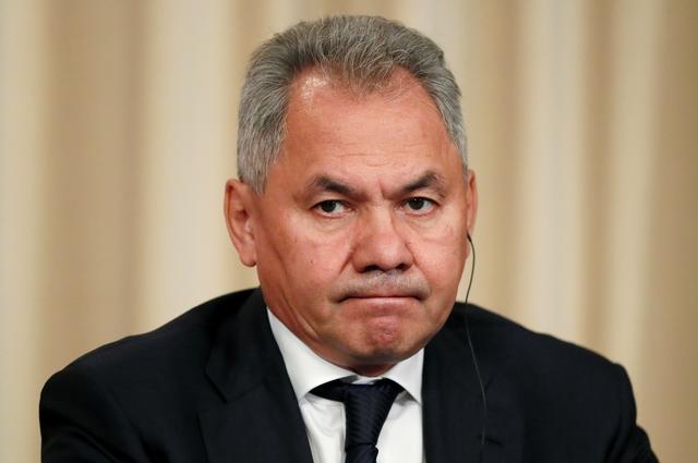 FILE PHOTO: Russian Defence Minister Sergei Shoigu reacts after a meeting of the Russian-French Security Cooperation Council in Moscow, Russia, September 9, 2019.  REUTERS/Shamil Zhumatov