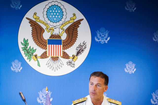 U.S. Admiral John C. Aquilino speaks during a news conference in Bangkok, Thailand, December 13, 2019. REUTERS/Panu Wongcha-um