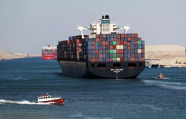 FILE PHOTO: Container ship RDO Concord sails through the Suez Canal as Egypt celebrates the 150th anniversary of the canal opening in Ismailia, Egypt November 17, 2019. REUTERS/Mohamed Abd El Ghany