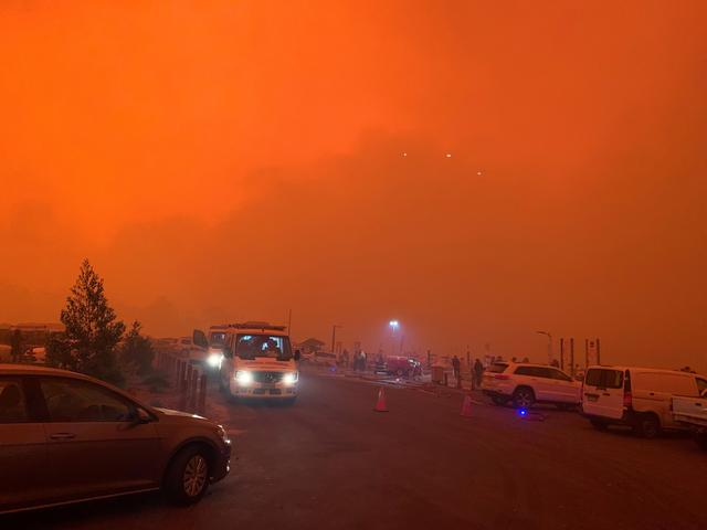 The sky glows red as bushfires continue to rage in Mallacoota, Victoria, Australia, December 31, 2019, in this photo obtained from social media. Jonty Smith from Melbourne/via REUTERS