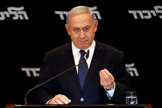 Israeli Prime minister Benjamin Netanyahu delivers a statment to the media in Jerusalem Junuary 1, 2020 REUTERS/ Ronen Zvulun
