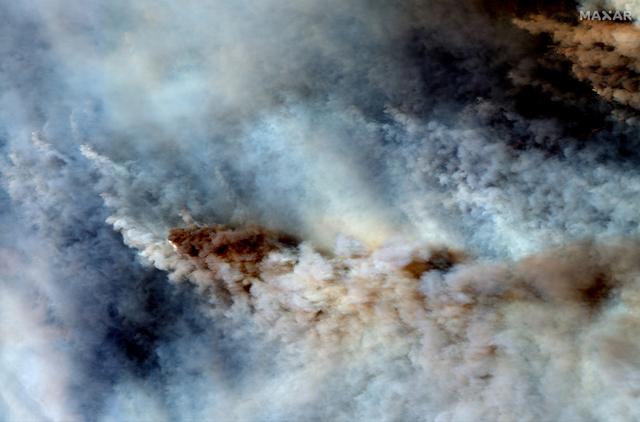 A natural color satellite image shows smoke from wildfires burning east of Obrost, Victoria, Australia January 4, 2020. Satellite image ©2020 Maxar Technologies/Handout via REUTERS.