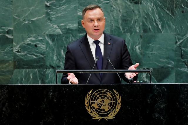 FILE PHOTO: Poland's President Andrzej Duda addresses the 74th session of the United Nations General Assembly at U.N. headquarters in New York City, New York, U.S., September 24, 2019. REUTERS/Eduardo Munoz