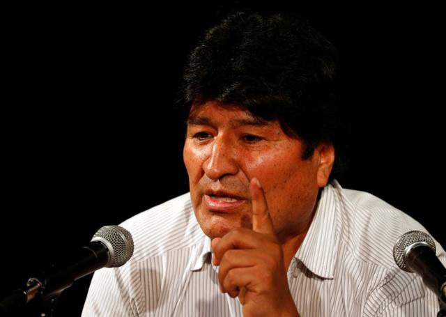 FILE PHOTO: Former Bolivian President Evo Morales speaks during a news conference in Buenos Aires, Argentina December 19, 2019. REUTERS/Agustin Marcarian