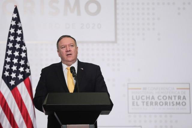 U.S. Secretary of State Mike Pompeo speaks during the III Hemispheric Anti-Terrorism Ministerial Conference at the Francisco de Paula Santander General Police Cadet School, in Bogota, Colombia January 20, 2020. REUTERS/Luisa Gonzalez