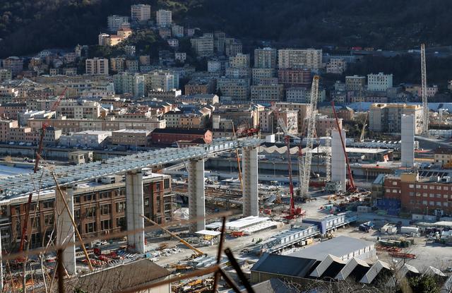 FILE PHOTO: General view of the partially completed new Genoa bridge, also known as the Polcevera viaduct, in Genoa, Italy, February 5, 2020. REUTERS/Yara Nardi