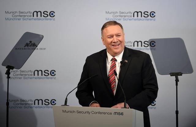 U.S. Secretary of State Mike Pompeo speaks at the annual Munich Security Conference in Germany February 15, 2020. REUTERS/Andreas Gebert