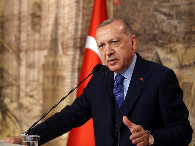 FILE PHOTO: Turkish President Tayyip Erdogan speaks during a meeting in Istanbul, Turkey, February 29, 2020. Turkish Presidential Press Office/Handout via REUTERS