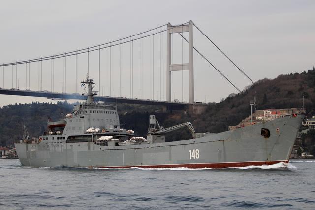 FILE PHOTO: The Russian Navy's large landing ship Orsk sets sail in the Bosphorus, on its way to the Mediterranean Sea, in Istanbul, Turkey, February 28, 2020. REUTERS/Yoruk Isik/File Photo
