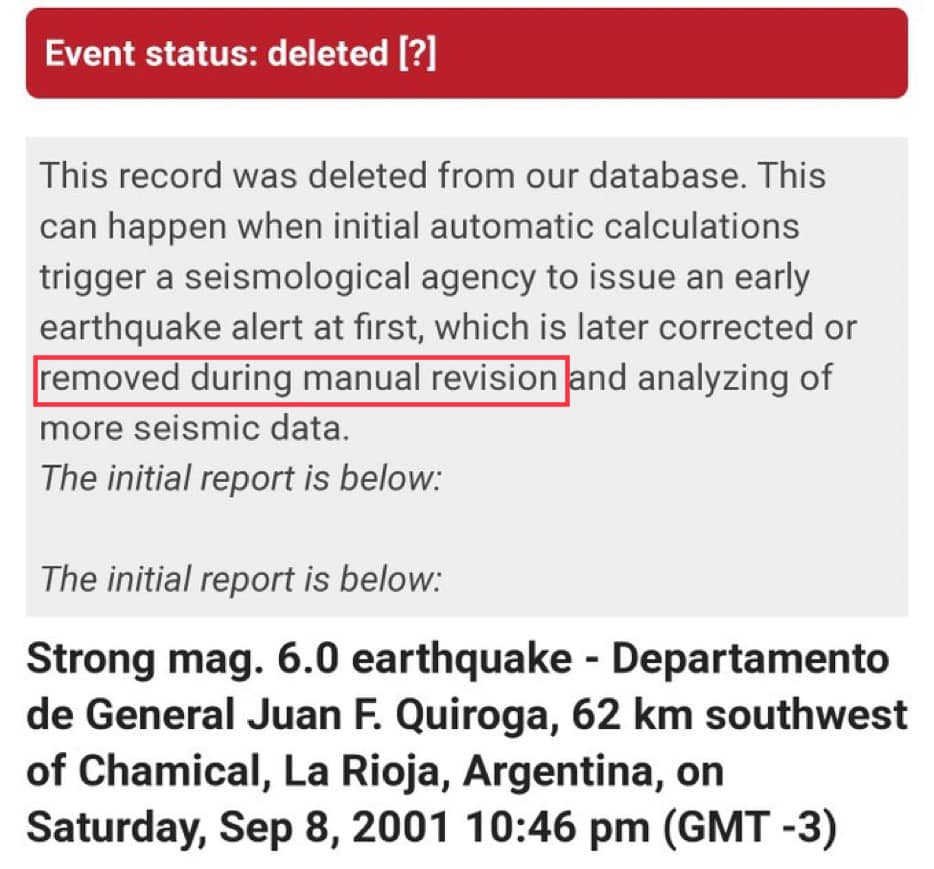 Argentina earthquake deleted on September 23 Argentina earthquake deleted on September 23
