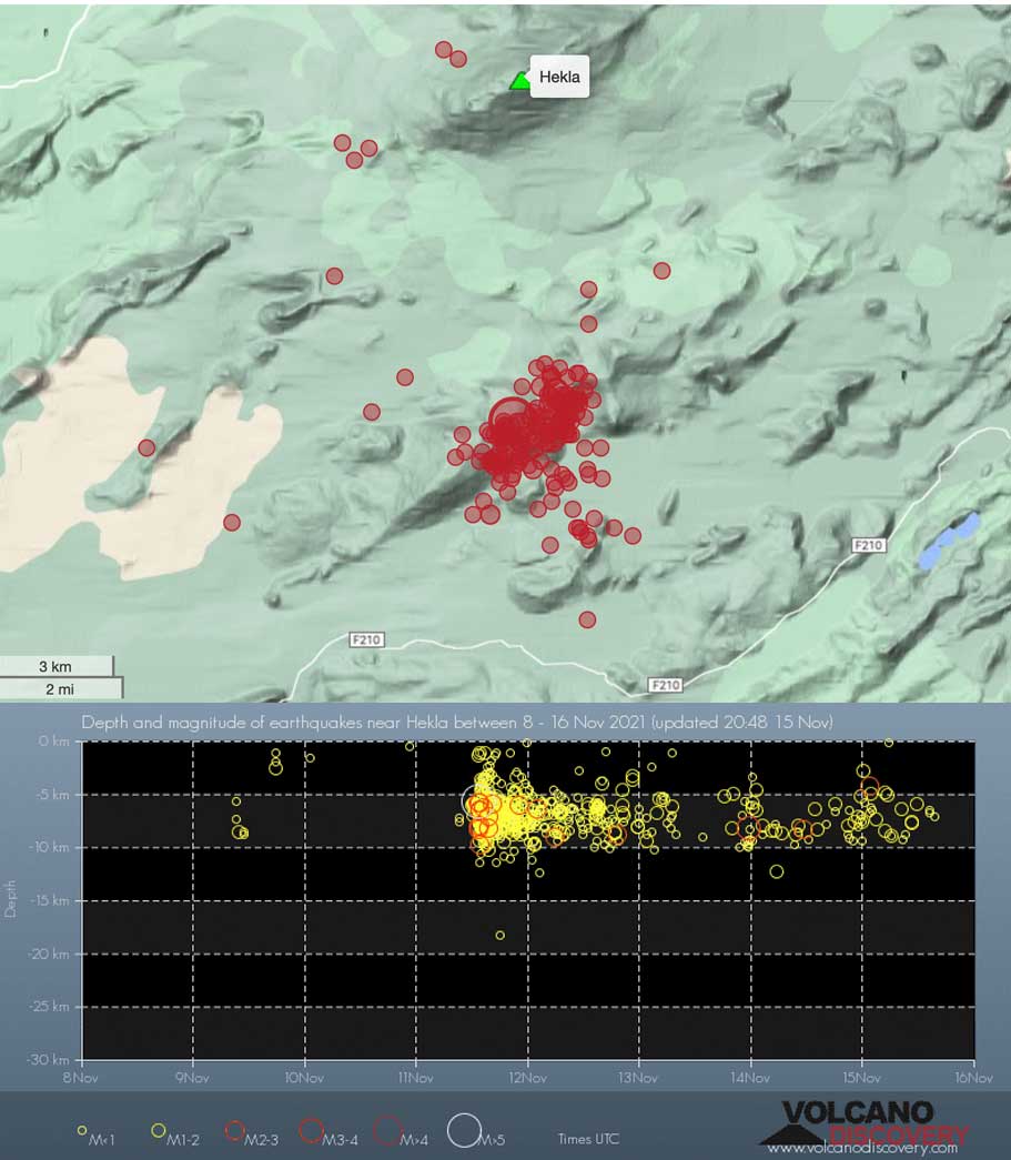 Earthquakes near Hekla volcano in the past 7 days