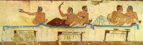 Symposium, Fresco from the Tomb of the Diver. 475 BC. (Public Domain)