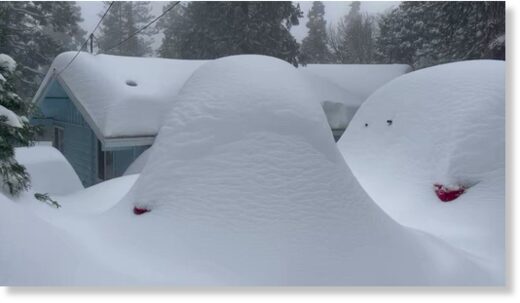 Crestline, California, inspected the heavy snowfall