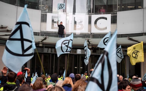 Extinction Rebellion protesters at the BBC's New Broadcasting House